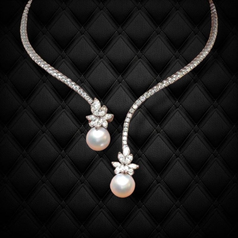 Aster bloom pearl drop necklace